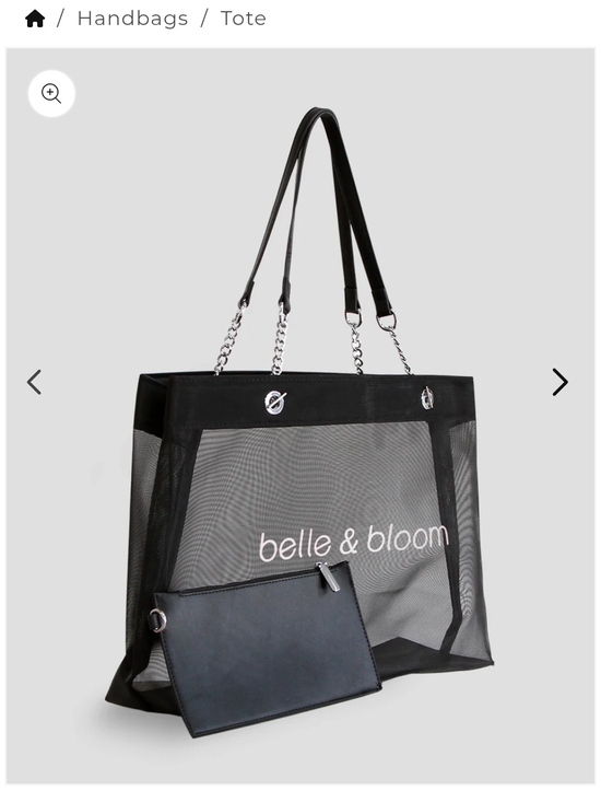 Belle & Bloom Handbags - NWOT Belle & Bloom "Wild Lover" Mesh & Silver Chain Tote Bag + Pouch – Black